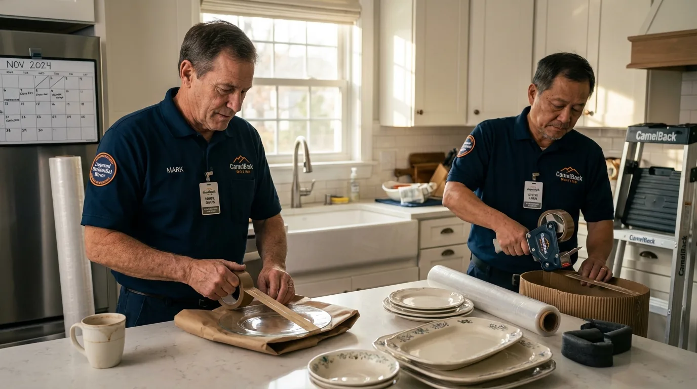 Professional crew packing kitchen dishware in Claysburg, PA
